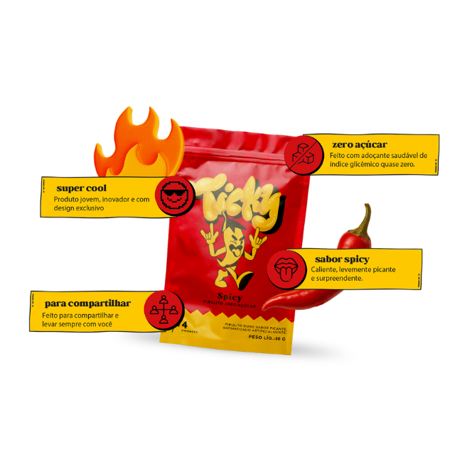 Pirulito Zero Açúcar - Sabor Spicy - Pack 4 Pouches (16 Unidades)