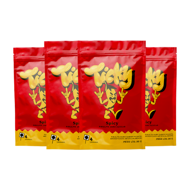 Pirulito Zero Açúcar - Sabor Spicy - Pack 4 Pouches (16 Unidades)