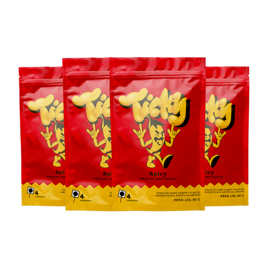 Pirulito Zero Açúcar - Sabor Spicy - Pack 4 Pouches (16 Unidades)